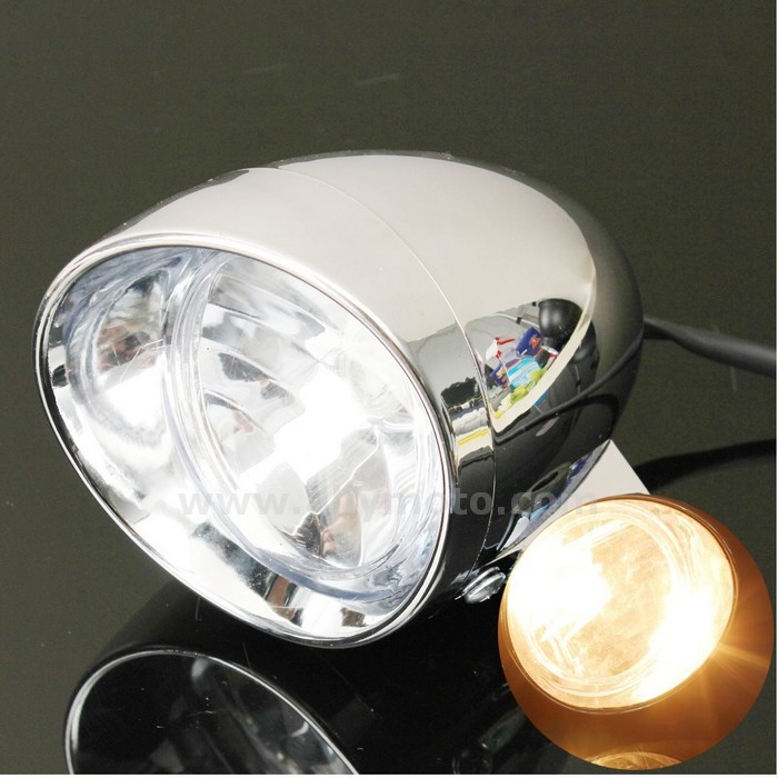 7 12V Round Headlight 4 Inch Chrome Lamp Amber Light Driving Fog Spot@2